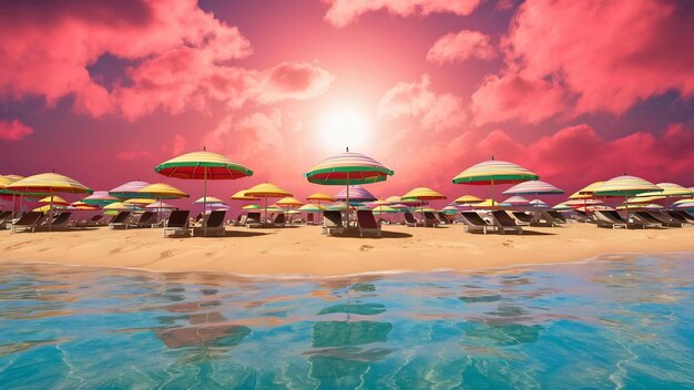 Photo une plage avec des parapluies colorés