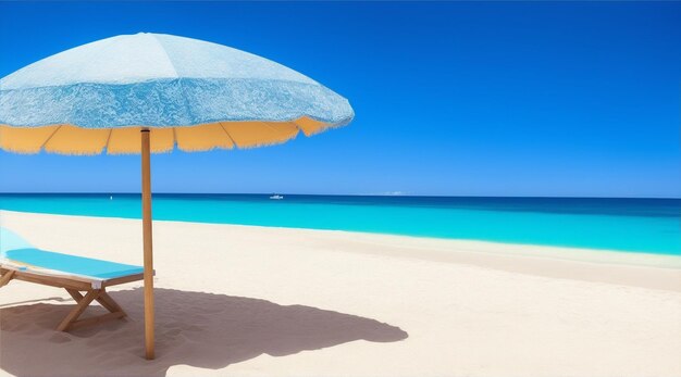 Plage avec parasol parfait et lit de bronzage parfait par Generative AI