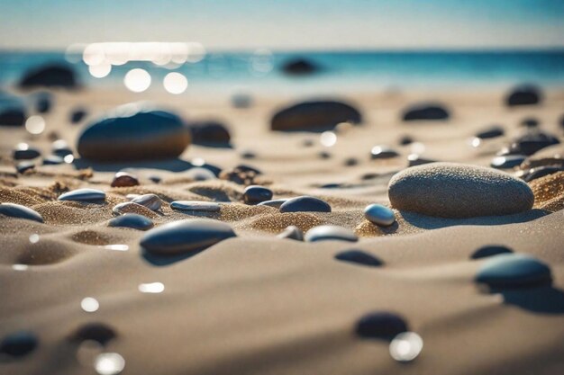 Photo une plage avec des pierres et de l'eau sur le sable