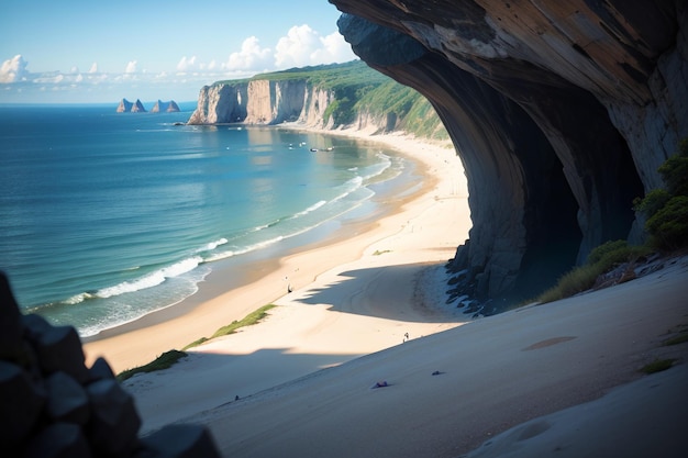 Une plage avec une plage et une plage en arrière-plan