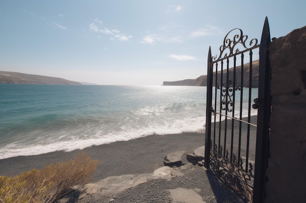 Photo une plage avec une porte qui dit 