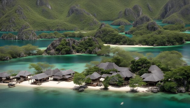 Photo une plage avec quelques cabanes et une plage à l'arrière-plan