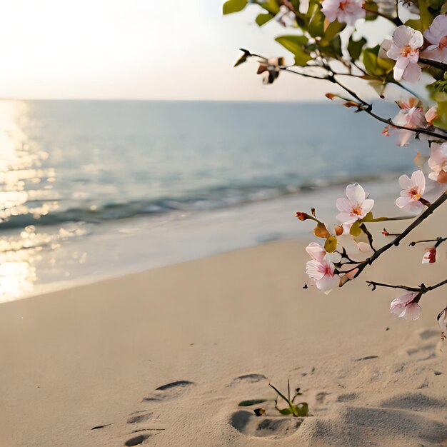 une plage avec quelques fleurs et une plage en arrière-plan