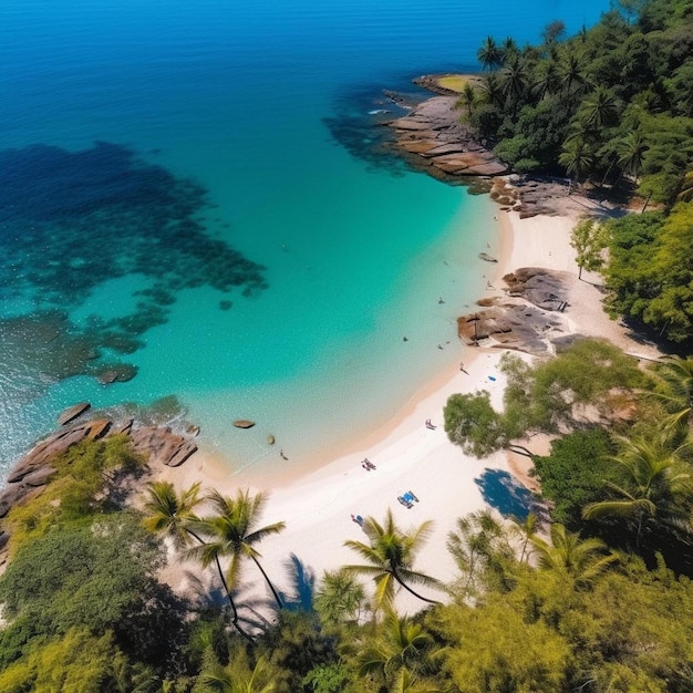 une plage avec quelques personnes sur elle et une plage with quelques personnes dans l'eau