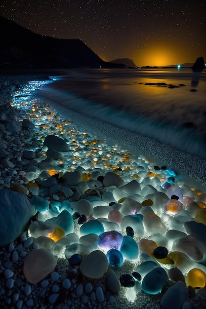 Plage remplie de beaucoup de rochers à côté de l'IA générative de l'océan