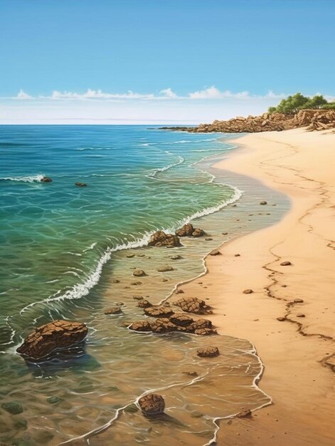 une plage avec un rocher dans l'eau