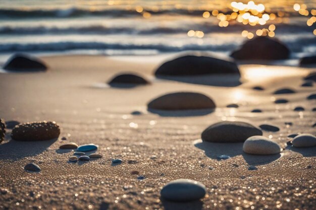 Photo une plage avec des rochers et des cailloux sur le sable