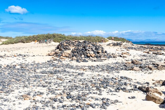 Une plage avec des rochers et un ciel bleu