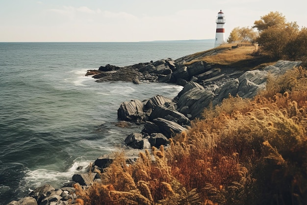 Une plage rocheuse et un phare au bord de la mer