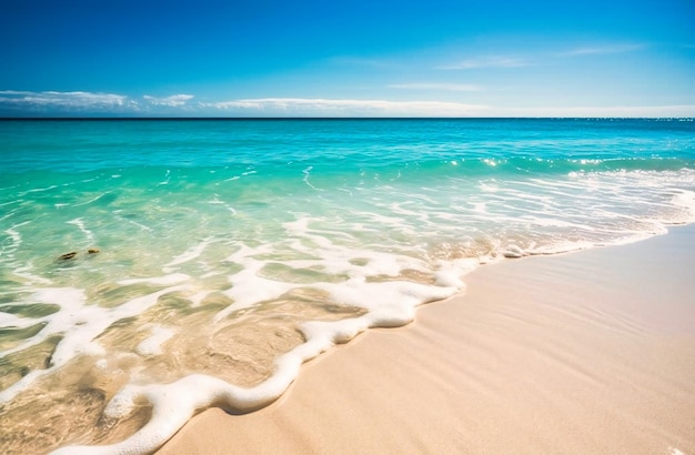 Une plage de sable blanc aux eaux bleues et claires