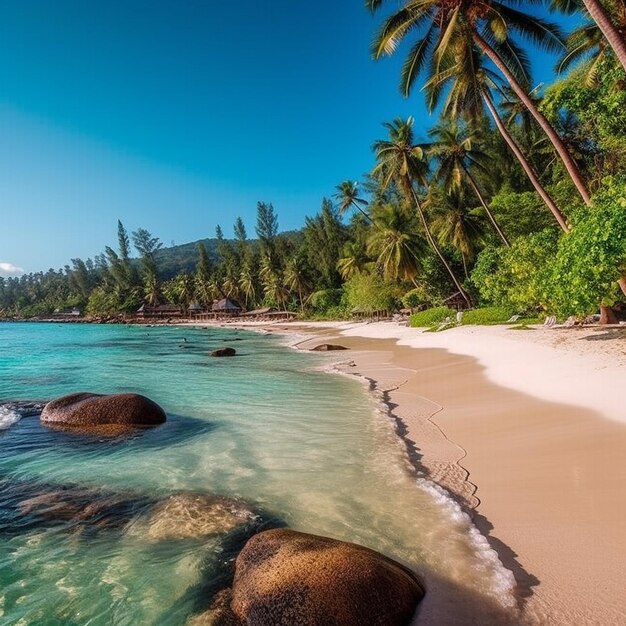 plage de sable blanc aux Seychelles