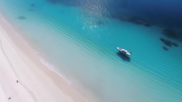 plage de sable blanc et océan avec des vagues vue aérienne de dessus de drone généré par l'IA