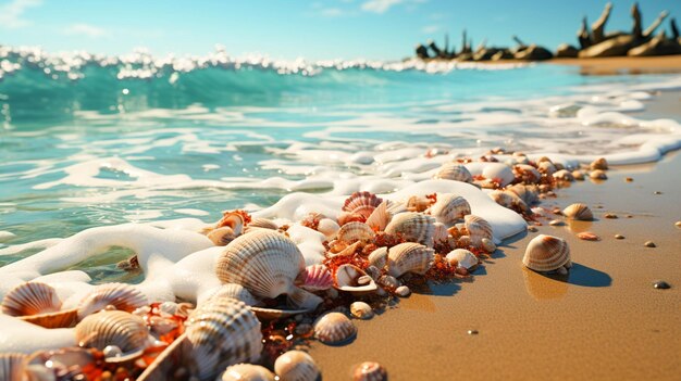 Photo plage de sable avec coquillages coquillages