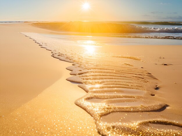 Une plage de sable doré avec la lumière du soleil qui brille sur elle