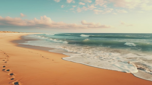 Photo une plage de sable avec des empreintes hyperréalistes prises par un drone