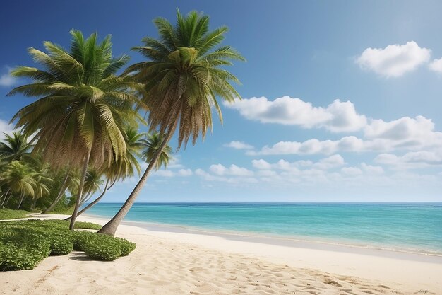 Plage de sable d'été avec cocotier par temps clair