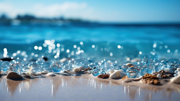 Photo plage de sable d'été tropical et lumière du soleil bokeh sur fond de mer ai générative