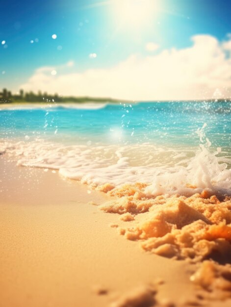 Photo plage de sable d'été tropical et lumière du soleil bokeh sur fond de mer ai générative