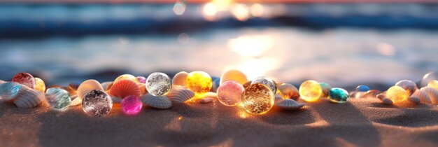 Plage de sable d'été tropical et lumière du soleil bokeh sur fond de mer AI générative