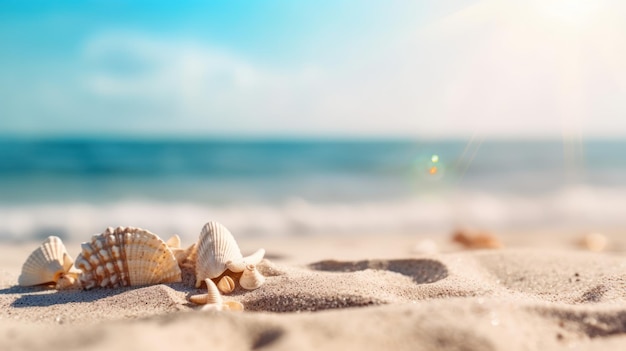 Plage de sable d'été tropical et lumière du soleil bokeh sur fond de mer AI générative