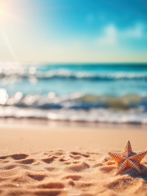 Plage de sable d'été tropical et lumière du soleil bokeh sur fond de mer AI générative