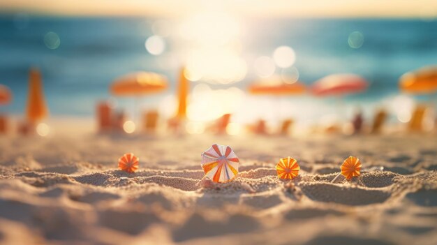 Plage de sable d'été tropical et lumière du soleil bokeh sur fond de mer AI générative