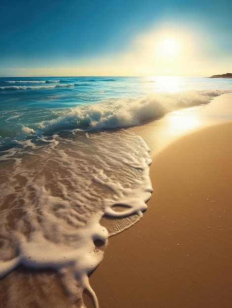 Plage de sable d'été tropical et lumière du soleil bokeh sur fond de mer AI générative