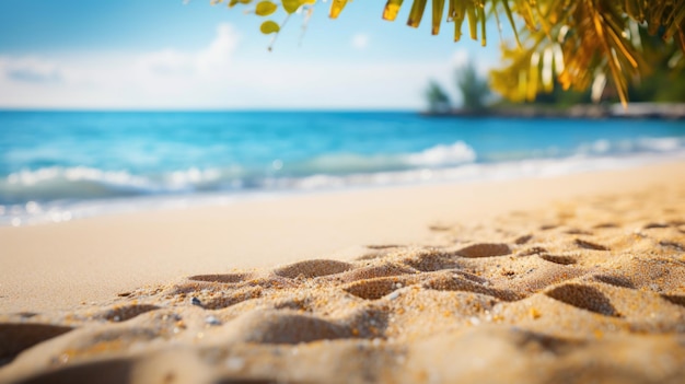 Photo plage de sable d'été tropical et lumière du soleil bokeh sur fond de mer