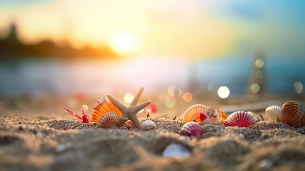Plage de sable d'été tropical et lumière du soleil bokeh sur fond de mer