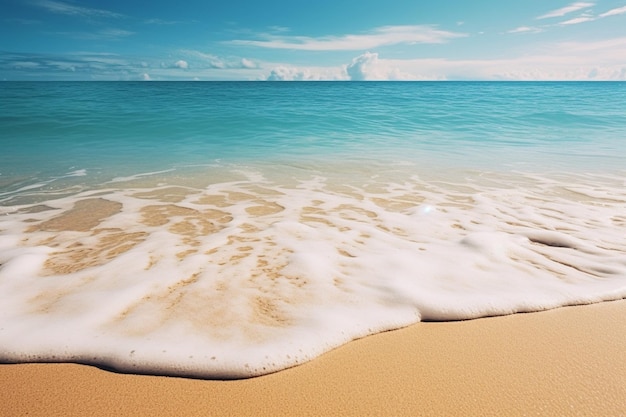 Une plage de sable avec l'océan bleu