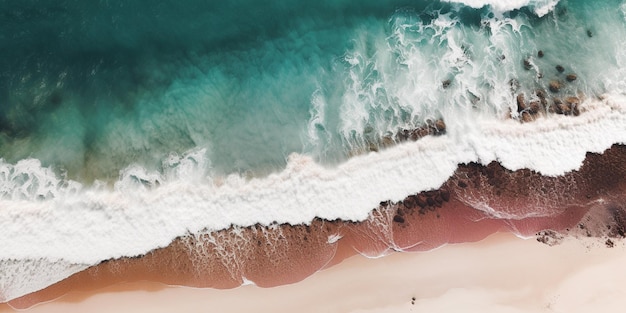 Une plage de sable rose avec un océan bleu et une plage de sable rose.