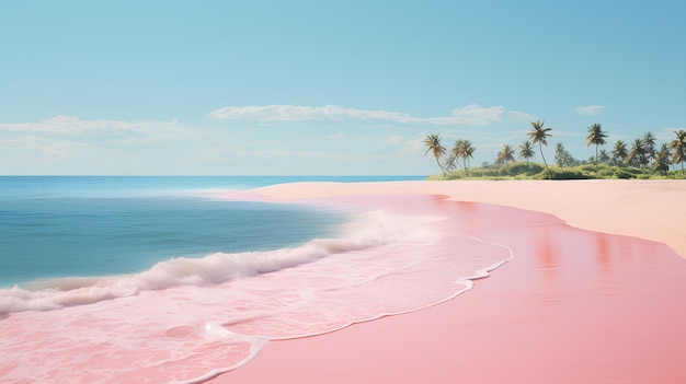 plage de sable rose et océan tropical