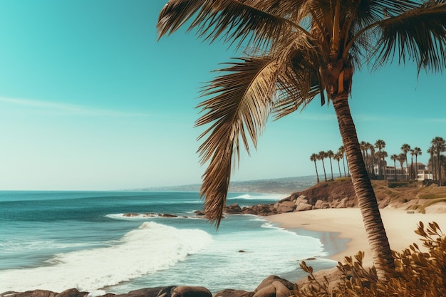 Plage à la scène de paysage de jour avec un palmier