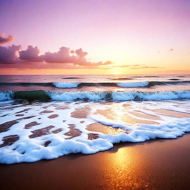 Une plage sereine au coucher du soleil