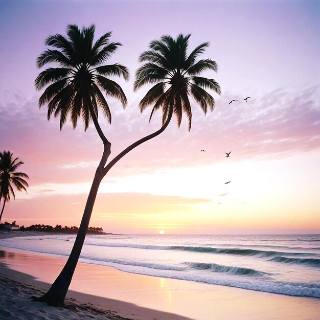 Une plage sereine au coucher du soleil