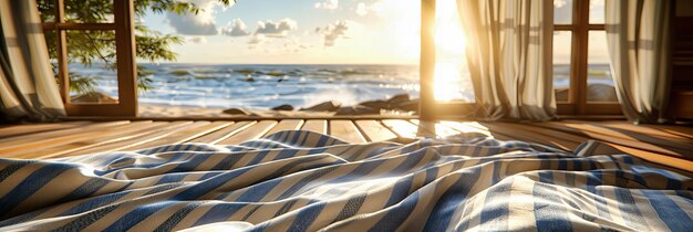 Une plage sereine avec des chaises confortables et des parapluies idéales pour des vacances tropicales relaxantes et ensoleillées au bord de l'océan