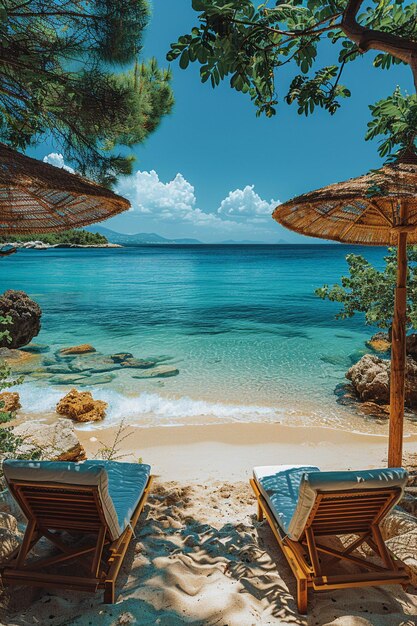 Photo une plage tranquille avec un ciel bleu en arrière-plan