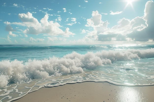 Une plage tranquille avec des vagues qui s'écrasent doucement.