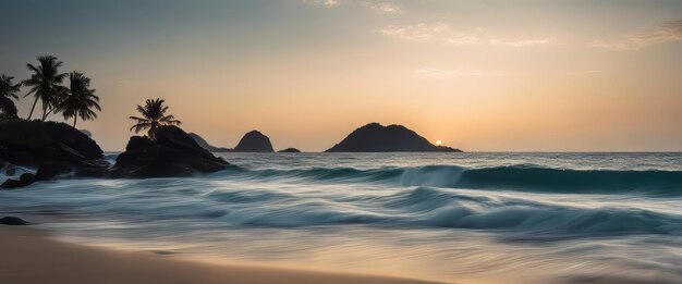 Photo plage tropicale au coucher du soleil aux seychelles mahe