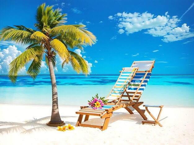 plage tropicale avec un ciel bleu et une plante à feuilles vertes