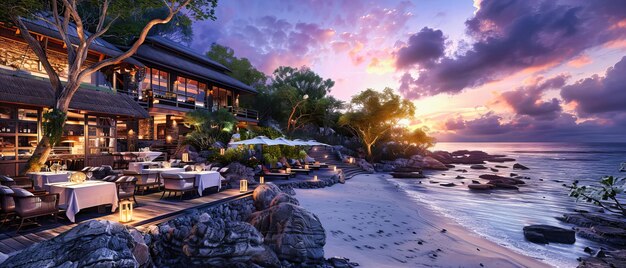 Une plage tropicale idyllique avec des eaux cristallines et des palmiers luxuriants offre aux voyageurs d'été une évasion parfaite au paradis
