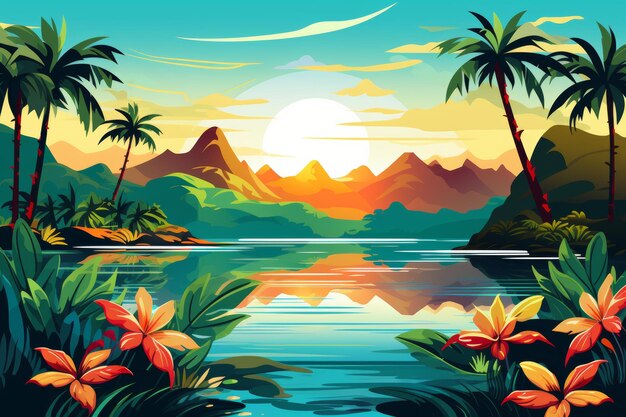 Une plage tropicale idyllique avec des palmiers et un lagon serein dans un cadre paradisiaque de détente