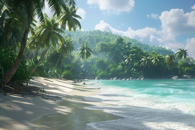 Une plage tropicale isolée avec des palmiers