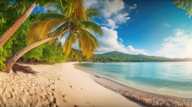 Plage tropicale avec palmier Generative AI