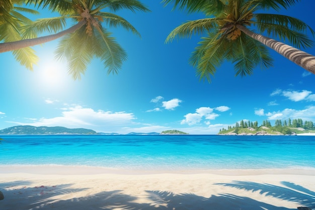 Une plage tropicale avec des palmiers et du sable blanc sous un ciel bleu Ai Généré