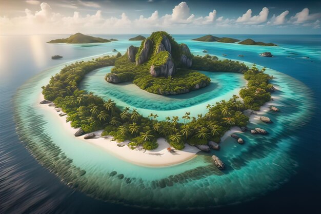 Plage tropicale avec des palmiers et du sable blanc