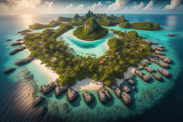 Une plage tropicale avec des palmiers et du sable blanc