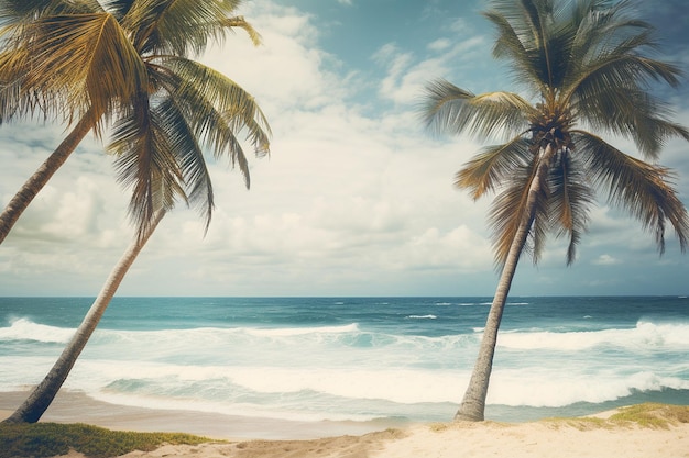 Une plage tropicale avec des palmiers majestueux