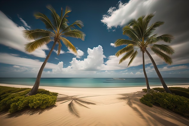 Plage tropicale avec palmiers et sable blanc ai génératif