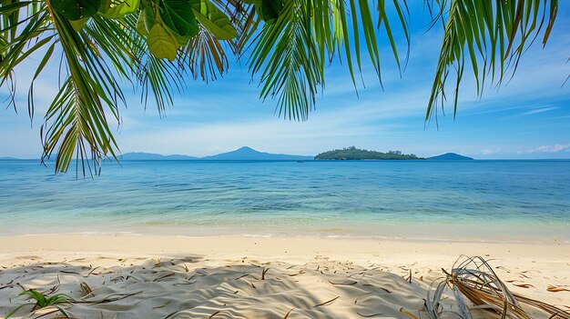 Photo une plage tropicale avec des palmiers et une vue sur l'océan